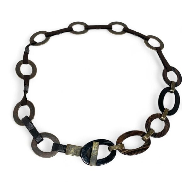 Medieval Style Chain Belt Antiqued Silver Metal Tortoiseshell Enamel Elastic OS - Picture 2 of 9